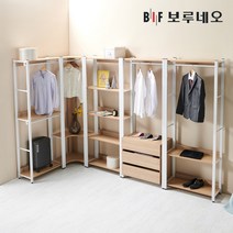 보루네오 슈랑크 드레스룸 시스템장 행거 옷장 철제 인테리어 시스템 맞춤 가구 안방, 블랙&오크, 07_600 코너형