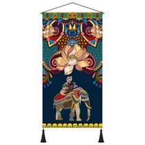 태국 코끼리 벽장식 태피스트리 족자 그림 태국 마사지 식당 벽걸이 족자봉, 폭 80cm x 높이 150cm, R