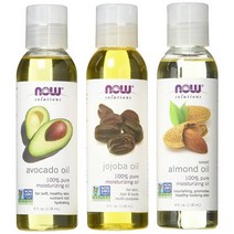속눈썹영양제 속 베이글 Now Foods 오일 샘플러 스위트 아몬드 아보카도 호호바 4oz. 각 병, 단일수량