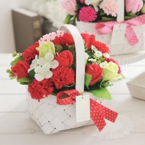 꼬미상점 화이트직사각 비누꽃 카네이션 바구니(레드), 01_화이트직사각카네이션바구니(레드)