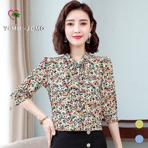 여성 잔 플라워 패턴 7부 블라우스 YJS491