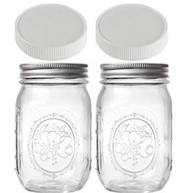 Mason Jars 473.2ml16온스 플라스틱 뚜껑이 있는 유리 병 일반 입구 보관 통조림 파인트 2개 세트 메이슨 화이트 뚜껑