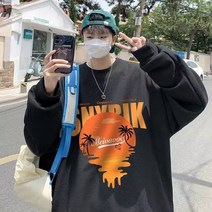 선셋 마운틴 맨투맨 가을 서해안 루즈핏 빅사이즈 와플 라운드 긴팔 티셔츠 러쉬