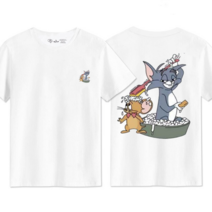 순면 상의 반팔 티셔츠 고양이와 쥐와 함께 목욕 프린트 남녀 스타일 여름 코디