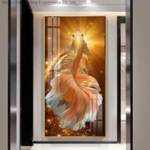 [XiangBaiLing]재물 끌어모으는 금빛 비단 잉어 보석십자수 럭셔리 물고기 세로형 그림 비즈 큐빅 도안 세트, 70X130CM