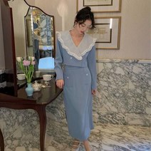 여성정장 오피스룩 투피스 여성 탑 티 오프숄더 레이스 플로럴 폴드 블레이저 세트