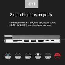 USB C 허브 8 In 1 멀티 포트 유형 어댑터 4K HDMI 이더넷 1000Mbps RJ45 USB-C 전원 공급 장치