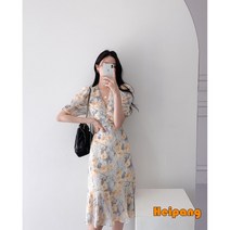 [HEIPANG] 여성 슬림 플라워 롱 원피스