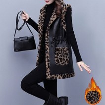 여자 토끼 페이크퍼 트위드 꽈배기 여우 토키털조끼 두꺼운 따뜻한 표범 프린팅 대형 겨울 모피 조끼 코트 재킷 용 플러시 가죽 민소매 캐주얼 겉옷 5L