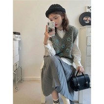 셀럽당 그레이 브이넥 조끼 여자 가을겨울 니트C04522