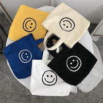 도매팜 귀여운 스마일 레터링 프린팅 미니 캔버스백 양면 에코백 패션가방