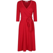Bon Rosy 여성용 #MadeInUSA 7부 소매 브이넥 단색 맥시 랩 드레스 플러스 자홍색 중반1 미디엄 [미국 직배송], Red