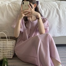 [랜덤플레이] 퍼프소매 허리 프릴 콩단추 투피스