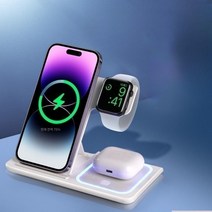 3in1 고속 무선충전기 아이폰 애플워치 에어팟, 화이트, 1개