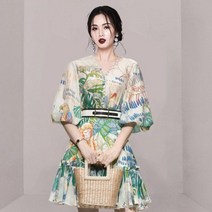 프린트 짧은 A라인 여름 원피스 정장 오피스룩 시크라인 하객룩 결혼식 돌잔치 예쁜 감성 러블리