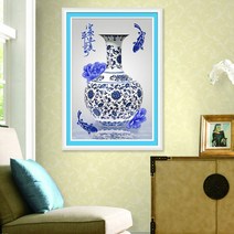 MINJING 5D DIY 큐빅 보석 십자수세트 평화로운 부 꽃병 파란색과 흰색 도자기 취미생활 비즈십자수, 1세트, 112x75cm