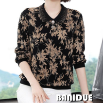 [바니드] 중년여성 가을 엄마옷 긴팔티셔츠 단풍무늬 블라우스 0789