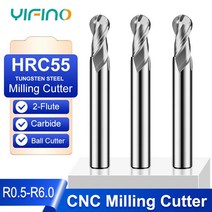 YIFINO 커터 HRC55 볼 코 합금 2 블레이드 텅스텐 스틸 도구 알루미늄 CNC 목공 나무, [21] R6x24x100x12D, [03] 10PCS