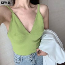 DFMEI 블랙 나시 배꼽빠 여 민소매 니트 탑
