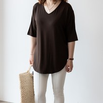 빅사이즈여자 칠부 언발 트임 가오리 여성7부 롱티셔츠 L XL