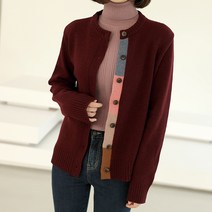 플레이팝 여성용 5컬러 배색테잎디테일 라운드넥 니트가디건