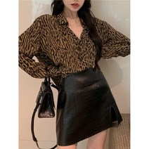 여성 봄 가을 빅 사이즈 호피 무늬 셔츠