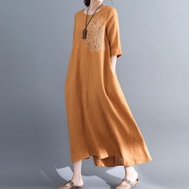 [L~2XL] 린넨자수 롱원피스