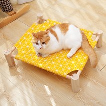 디지펫 원목 강아지 고양이 해먹 침대, 사각침대형, 옐로우