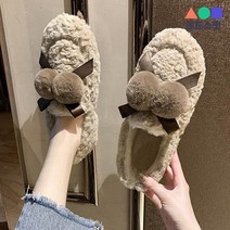 몬드스팟 2cm 여성 보들 인조양털 퐁퐁 플랫 단화 로퍼 모카신 브라운 (DM540)