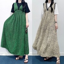 매일리룩 호피 레이스 브이넥 뷔스티에 레오파드 맥시 롱 원피스