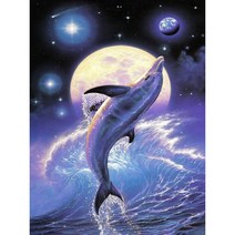 보석십자수 행운의 전조 꿈속 돌고래 행복 가져다주는 돌핀과 달 동물 큐빅가득그림 인테리어 벽장식 집들이선물 집콕취미 구슬비즈 수제공예 액자없음 diy키트 15종, 행운돌고래04, 60*80CM