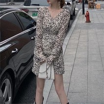 오노마 오노마 ONM 여성 레오파드 패턴 원피스 브이넥 랩디자인 치마 (9206910)