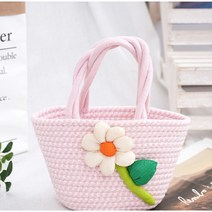 스마일밀짚꽃가방 휴대용 버킷백 야채바구니가방 1개