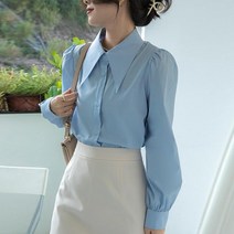 빅카라 블라우스 기상캐스터 화이트 흰색 셔츠 어깨 퍼프 뾰족 카라