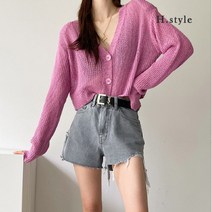 H스타일 (KN)린넨패드그물가디건