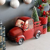 크리스마스 산타 픽업 트럭 자동차 워터볼 오르골 3종 무드등 인테리어 소품, 레드