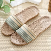 오키노피 린넨 왕골 슬리퍼 라탄 마 실내화 거실화 사무실화, 스트라이프_그린, 1개