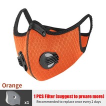 자전거마스크 페이스커버 PCycling 스포츠 페이스 마스크 활성 탄소 필터 먼지 PM 2.5 오염 방지 러닝 트레, 07 Orange 1 filter
