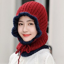 SINPAID 여성 겨울 털 모자 방한 등산 패션 넥워머 귀마개 후드 세트 여자 스키장 산악회