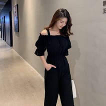 여성용 점프 수트 쉬폰 하이 웨이스트 와이드 슈트