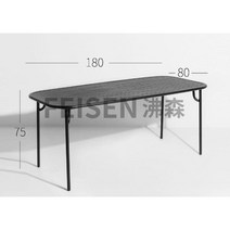 블랙 야외 루프탑 호텔 테라스 카페 테이블 의자 세트, 긴 테이블 180 x 80 x 75