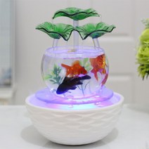 천연 가습기 실내 분수대 어항 거실 장식 소형 유수 인테리어 사무용 탁상분수 창의 가습기 생일-113365, 03.유리 그린 잎 27X27X35cm