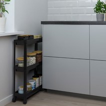 이케아 베스켄 틈새수납장 인테리어 서랍장 주방 이동식카트 진열대, 블랙