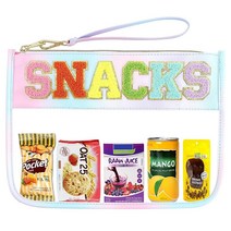 [정품] 셔닐 레터 백 스낵 투명 파우치 프레피 여행용 스낵 백 방수 플랫 투명 스낵, Color-Snacks