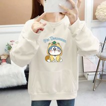 Enjoy 작은 동물 프린팅 특양면 여성 맨투맨 긴팔 티셔츠 빅사이즈