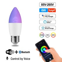 스마트전구 와이파이 블루투스 GU10 스마트 E27 E14 IoT Led 전구 Rgb 램프 음성 제어 구글 홈 알렉사 데코레이션, C37 6W E14_5개
