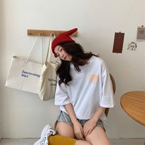 어나더드림 여성용 1997 프린팅 루즈핏 롱 반팔 티셔츠