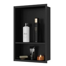 Qeke 스테인리스 스틸 샤워 틈새 45.7 x 30.5cm(18 12인치) 타일 필요 없음 벽 이중 선반 욕실 보관을 위한 매입형 샤워 브러시드 니켈 추천 욕실용품 휴대용, 8X24
