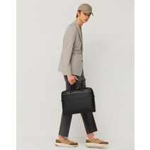 22FW [DAKS OFFICE]블랙 체크라인 가죽 서류가방(라운드형) DBBA2F909BK