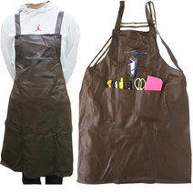 카페 커피숍 작업용 방수 지퍼 포켓 가죽 앞치마 갈색